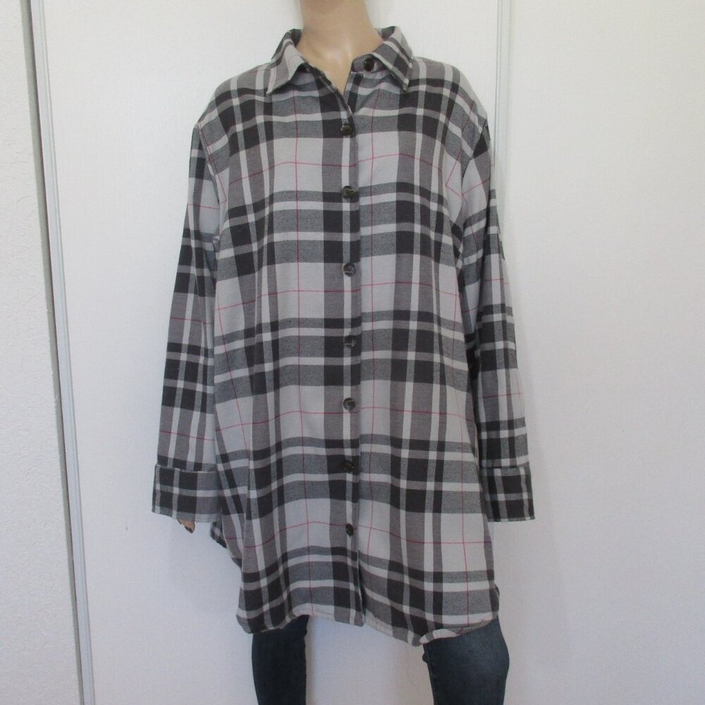 LULAROE Abagail Top Size 2XL Gray Plaid Button-Up Tunic Shirt
